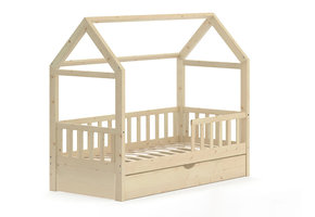Huisbed - 80x160 - grenenhout - kinderbed + lade