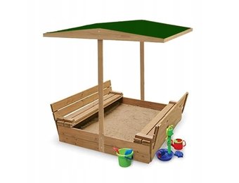 Zandbak - hout - met deksel + zitje - 120x120 cm