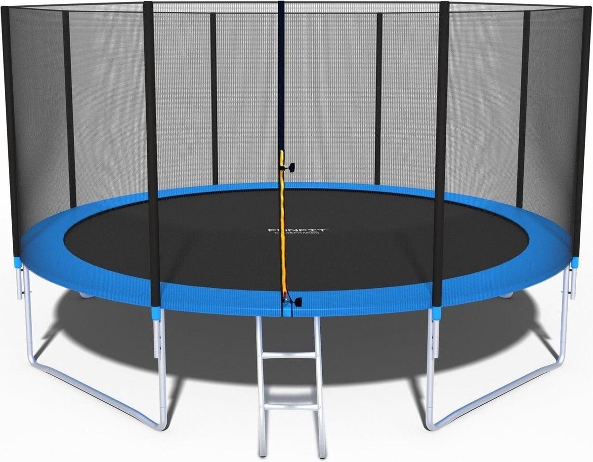 Trampoline 374 cm - net & ladder - blauw