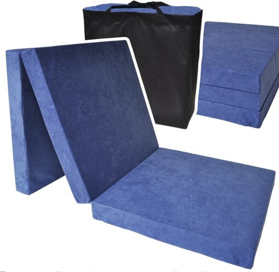 Logeermatras extra dik - navy blauw - opvouwbaar - 195x70x15 cm