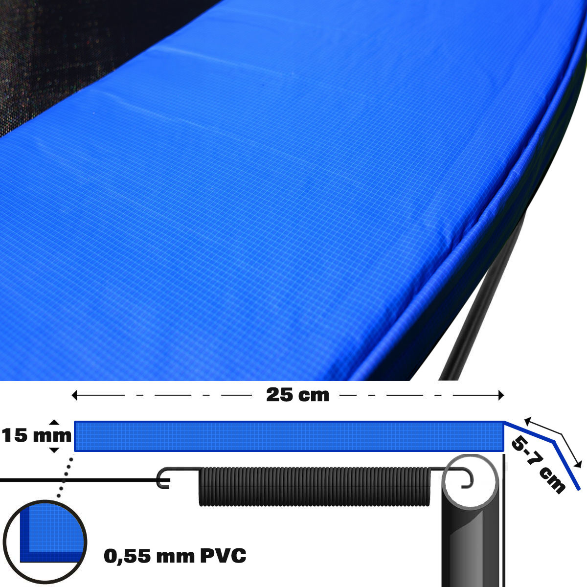 Blauwe randafdekking voor trampoline - 244 cm