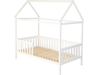 Kinderbed huisje van hout met hek - 160 x 80 cm