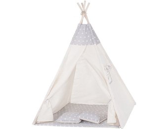 Tipitent wigwam voor kinderen - beige met grijs - 100% katoen - 160x120x100 cm