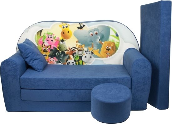 Navy blauwe kinderslaapbank set met logeermatras