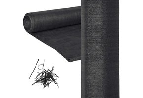 Tuin zichtbreeknet schaduwdoek rol - 90% - 1.5 x 50 m - zonnescherm gaas - privacy net - zwart - inclusief montageset