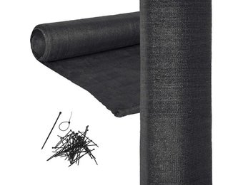 Tuin zichtbreeknet schaduwdoek rol - 90% - 1.5 x 50 m - zonnescherm gaas - privacy net - zwart - inclusief montageset