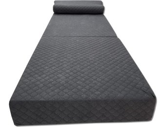 Opvouwbaar logeermatras met kussen - grafiet - 200x70x15 cm - geschikt als camping matras & zitbank