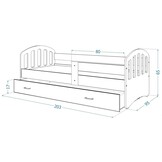 Kinderbed - houten bed - 200x90cm - met lattenbodem - met uitschuiflade - wit