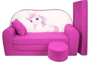 Roze slaapbank met paardenpatroon en logeermatras