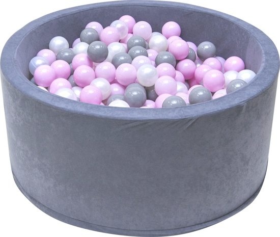 Stevige ballenbak met 200 ballen - 90 x 40 cm - roze, wit, grijs