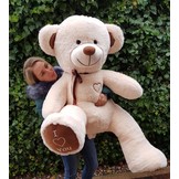 Grote crèmekleurige knuffelbeer - 160 cm - geborduurd met "i love you"