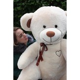 Grote crèmekleurige knuffelbeer - 160 cm - geborduurd met "i love you"