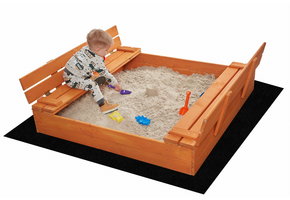 Zandbak met opvouwbare deksel & zitje - donker - 120 x 120 cm