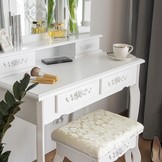 Kaptafel met spiegel, licht en krukje - 75x40x140 cm - wit