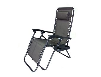 Opvouwbare tuin ligstoel - met hoofdsteun en cupholder - grijs