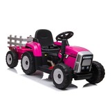 Roze elektrische tractor met aanhanger