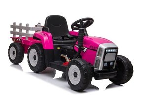 Roze elektrische tractor met aanhanger
