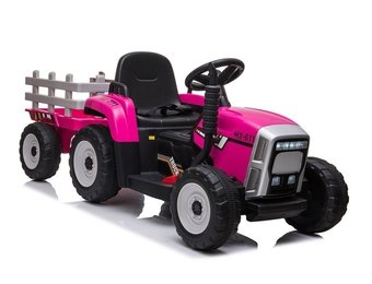 Roze elektrische tractor met aanhanger