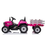 Roze elektrische tractor met aanhanger