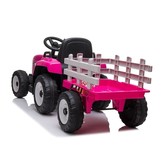 Roze elektrische tractor met aanhanger