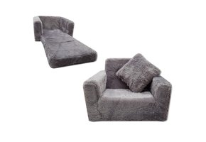 Kinder slaapbank en logeerbed in één - 50 x 50 x 40 cm - grijs pluche