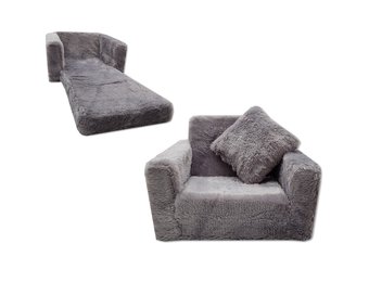 Kinder slaapbank en logeerbed in één - 50 x 50 x 40 cm - grijs pluche