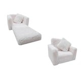 Kinder slaapbank en logeerbed in één - 100cm x 36cm x 25cm - wit pluche