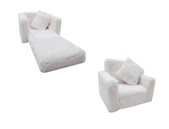 Kinder slaapbank en logeerbed in één - 100cm x 36cm x 25cm - wit pluche