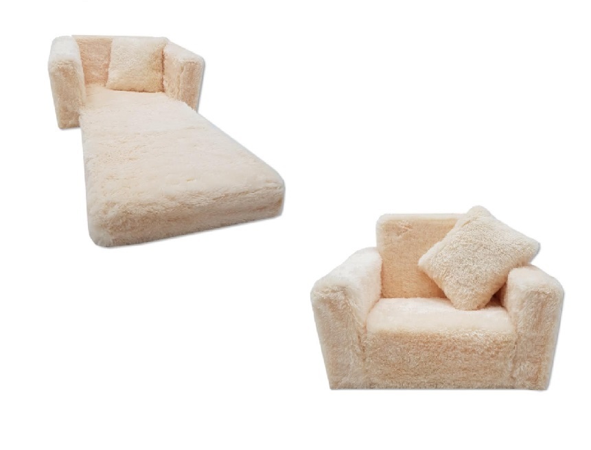Kinder slaapbank en logeerbed in één - 100cm x 36cm x 25cm - beige pluche