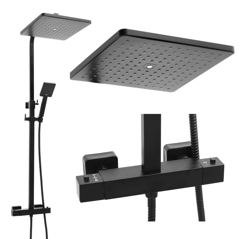 Regendoucheset - 30 cm - zwart - thermostaatkraan & handdouche