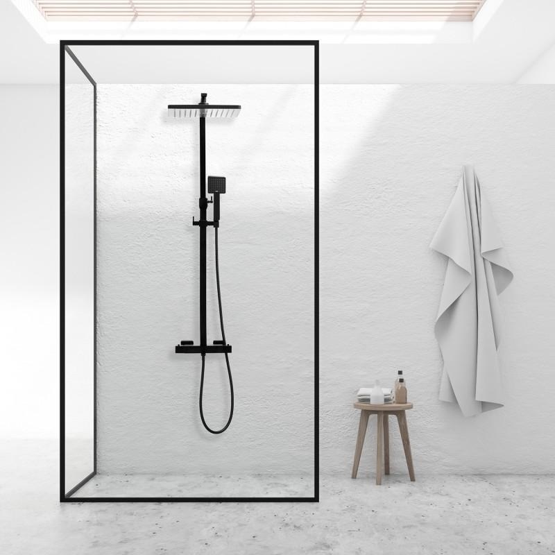 Regendoucheset - 30 cm - zwart - thermostaatkraan & handdouche