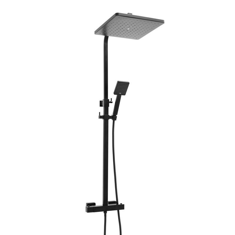 Regendoucheset - 30 cm - zwart - thermostaatkraan & handdouche