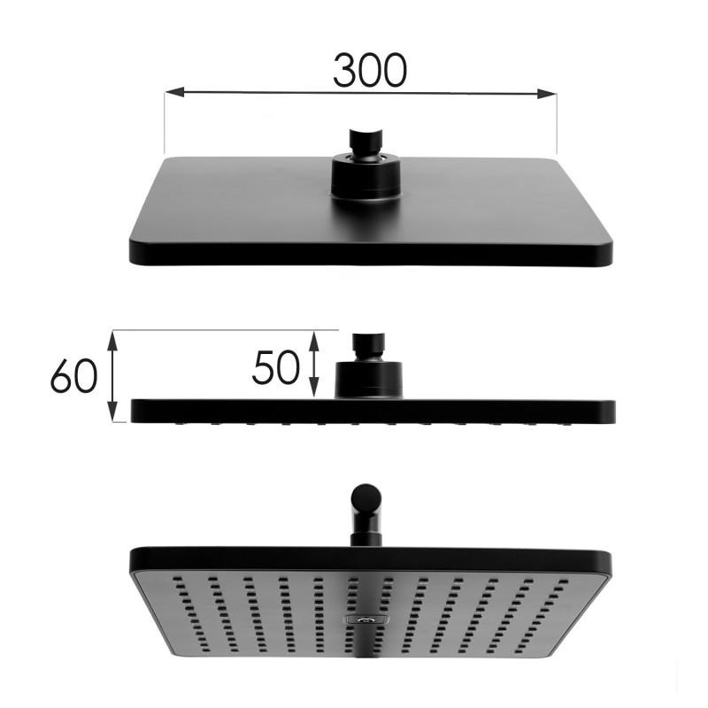 Regendoucheset - 30 cm - zwart - thermostaatkraan & handdouche
