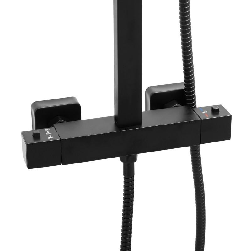 Regendoucheset - 30 cm - zwart - thermostaatkraan & handdouche