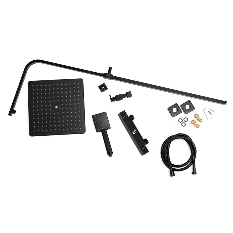 Regendoucheset - 30 cm - zwart - thermostaatkraan & handdouche