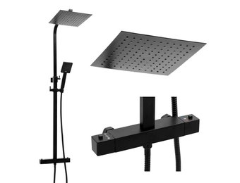 Regendoucheset - 25 cm - zwart - thermostaatkraan & handdouche