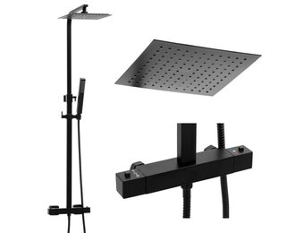 Doucheset zwart - regendouche 25cm - thermostaatkraan