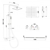 Doucheset zwart - regendouche 25cm - thermostaatkraan