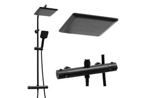 Doucheset zwart - regendouche 23cm - thermostaatkraan