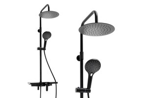 Zwarte doucheset met douchemengkraan en regendouche