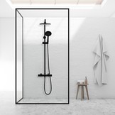 Doucheset met zwarte regendouche van 20cm en thermostaatkraan