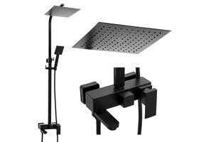 Doucheset zwart met regendouche van 25cm, badkraan en handdouche
