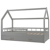 Massief houten kinderbed - grijs - scandinavische stijl - huisbed - 160x80cm - met barrierres