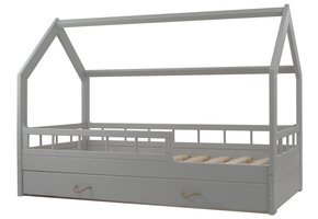 Massief houten kinderbed - grijs - scandinavische stijl - huisbed - 160x80cm - met barrierres