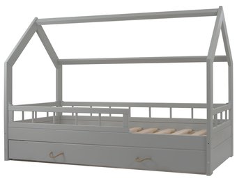 Massief houten kinderbed - grijs - scandinavische stijl - huisbed - 160x80cm - met barrierres