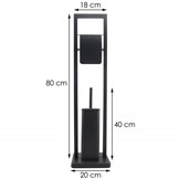Staande wc rolhouder met toiletborstel - 20x80cm - zwart