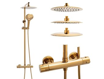 Gouden regendoucheset - 25 cm - thermostaatkraan