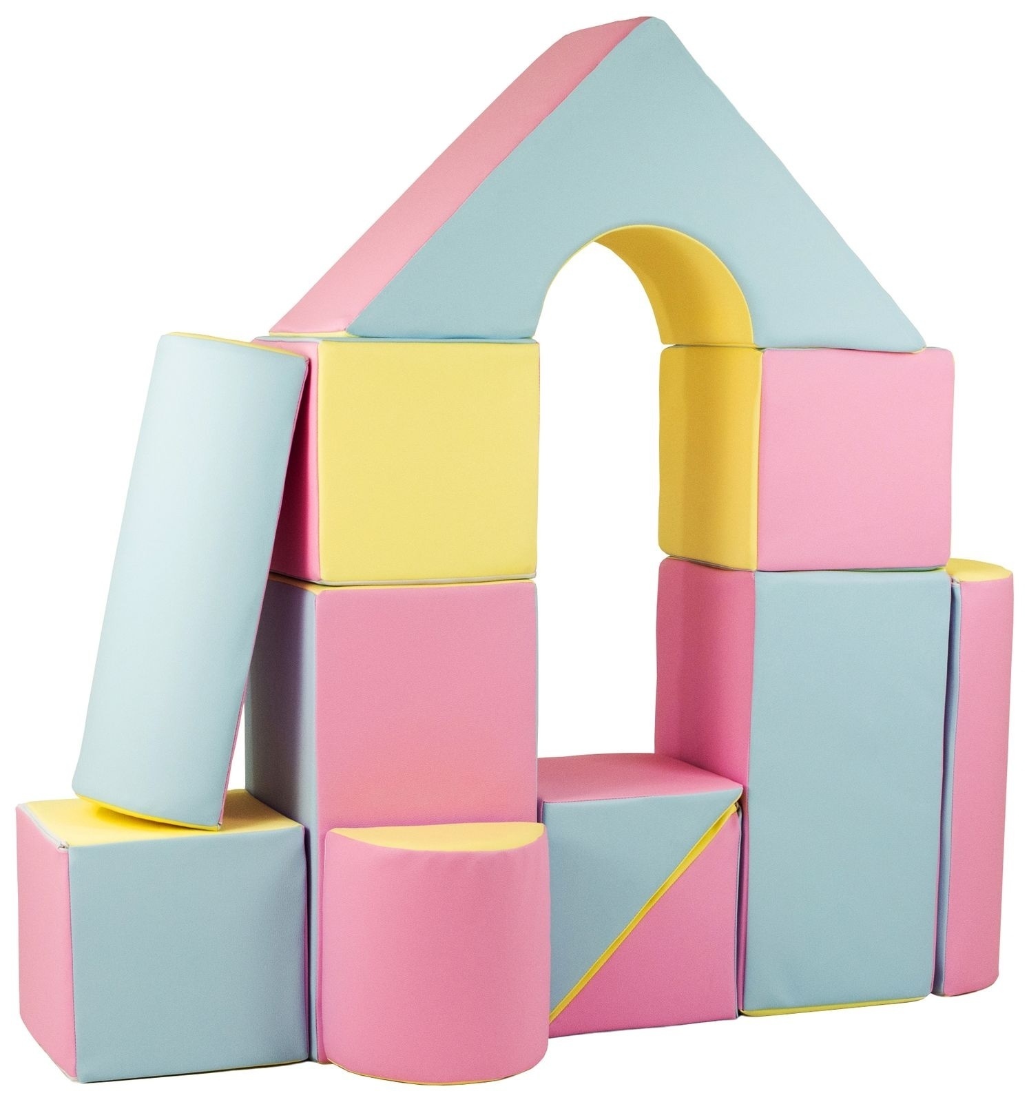 Schuimen bouwblokken - gekleurd - roze, blauw, geel (pastel) - 11 stuks