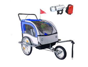 Fietskar kind - fietsaanhanger - blauw - met schokbreker