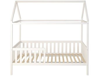 Huisbed kinderbed - hout - met hek - wit